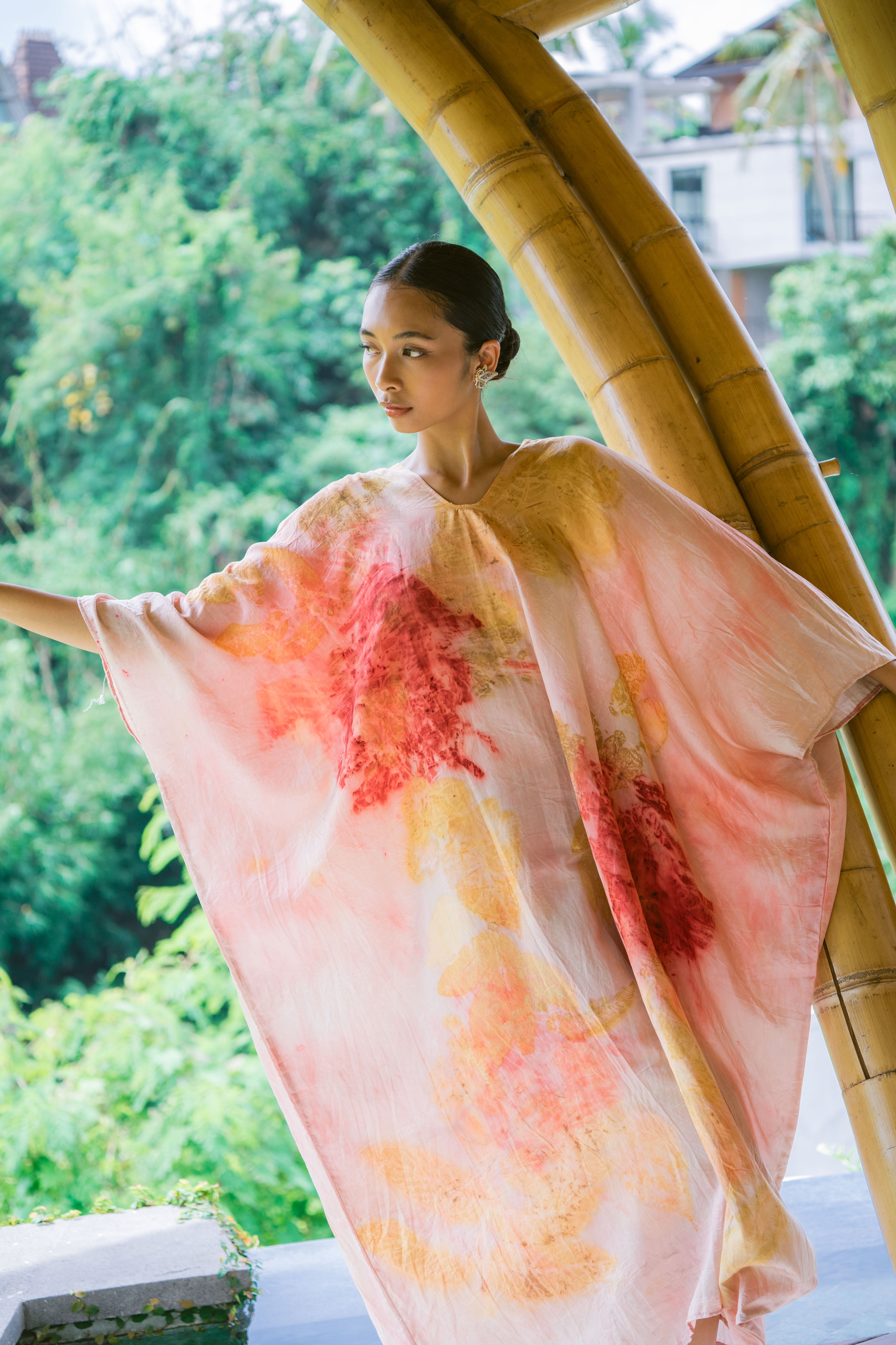 The Parvati – Pink, Yellow & Red Cotton Silk Eco Print Dress